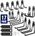 17 Pack Garage Hooks, Garage Wall Hooks with 3 Extension Cord Straps, Garage Heavy Duty Wall Mount Utility Hooks for Hanging Ladders, Garden Tools, Bikes, Hoses, Bulky Items
