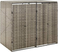Double Wheelie Bin Shed Garbage Can Storage Shed, PE Trash Container Management Unit, Outdoor Patio Recycling Dustbin Trash Shed, Gray 55.1"x31.5"x46.1" Poly Rattan -AA