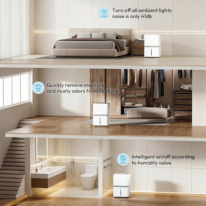 HUMILABS 5000 Sq.Ft Dehumidifier for Basement and Home, 75 Pints Most Efficient Energy Star 2025 Dehumidifier with Drain Hose, Smart Humidity Control, 24H-Timer, for Bedroom, Bathroom, Large Room