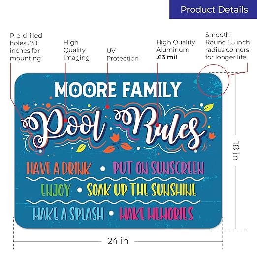 Custom Pool Sign, Pool Rules Have A Drink for Pool Décor Sign, 18x24 Inches, Rust Free .063 Aluminum, Fade Resistant, Made in USA by Sigo Signs