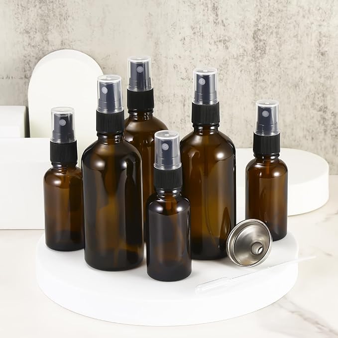 ALIFEIA 3.4 oz Amber Glass Spray Bottles,Empty Fine Mist Refillable Travel Spray Bottle for Cleaning,Perfume,Aromatherapy,Cosmetic Sprays,Hair,Essential Oils with Fine Mist Dispenser（6 Pack）