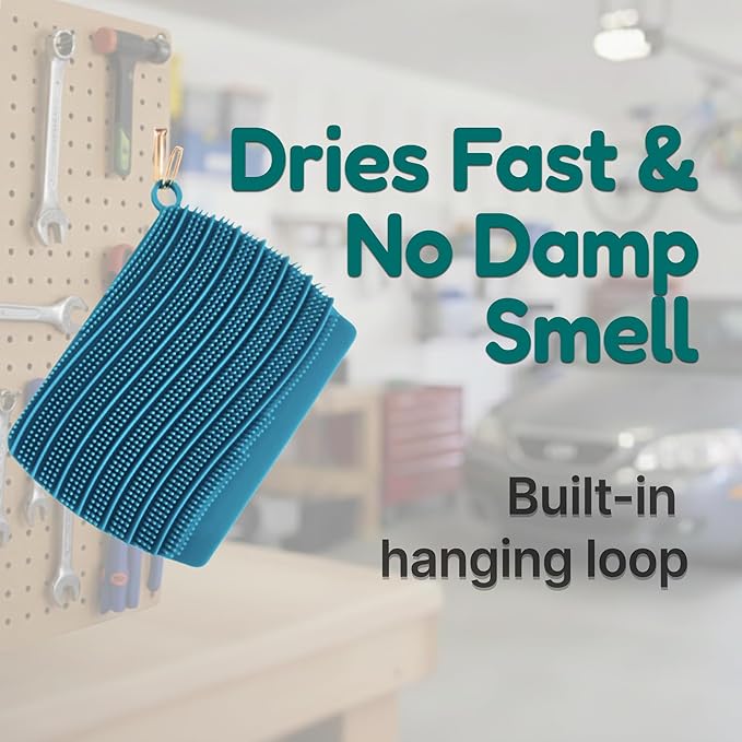 Flickly 3-in-1 Car Wash Sponge with Silicone Scrubber & Squeegee – All-in-One, Non-Scratch, Quick-Dry, Built to Last (Teal)