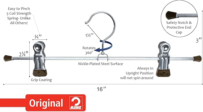 Mawa by Reston Lloyd Non Slip-Space Saving Clothing Hanger for Pant/Skirt with Two Non-Slip Clips, Style K/40D, 15.75", Set of 250, Black
