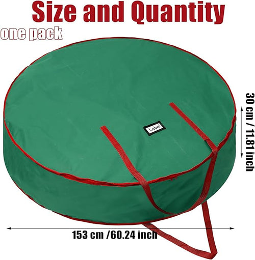 1 Pcs 60" Christmas Wreath Storage Bag Zippered Garland Holiday Container with Reinforced Handle Tear Resistant 600d Oxford Organizer Wreath Holder with Card (Green)