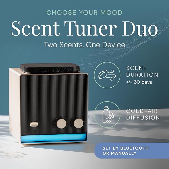 Air Esscentials Smart Scent Air Machine for Home, Office, Spa & Hotel, Switch Between 2 Fragrances, Bluetooth & Waterless Oil Diffuser with Cold Air Technology, Covers 1,000 sq. ft., Duo Scent Tuner