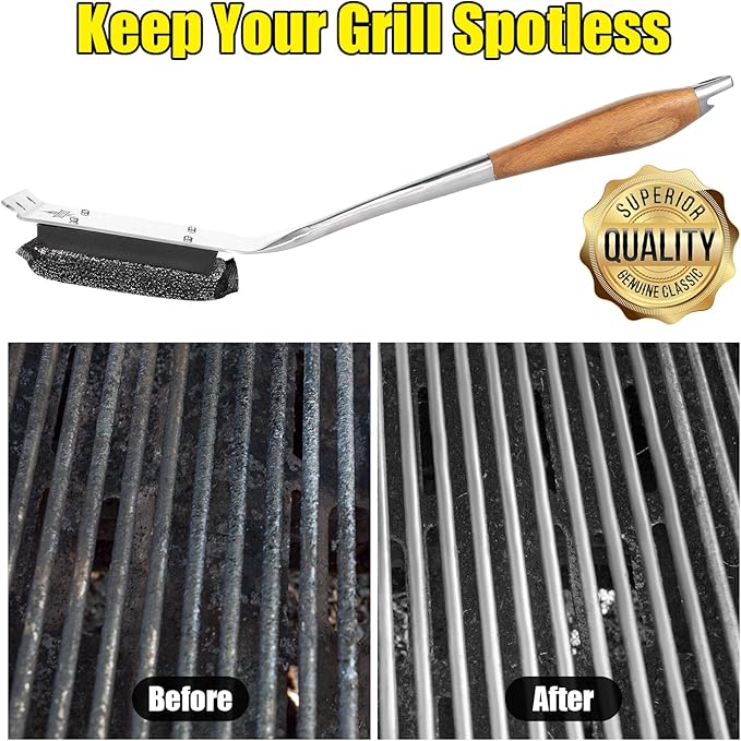 XUDAKAIXIN Bristle-Free Grill Brush with Replacement Head. Ultra Safe & Efficient Cleaner for Cast Iron and Stainless Steel Outdoor Grills.Gifts for Men/Dad