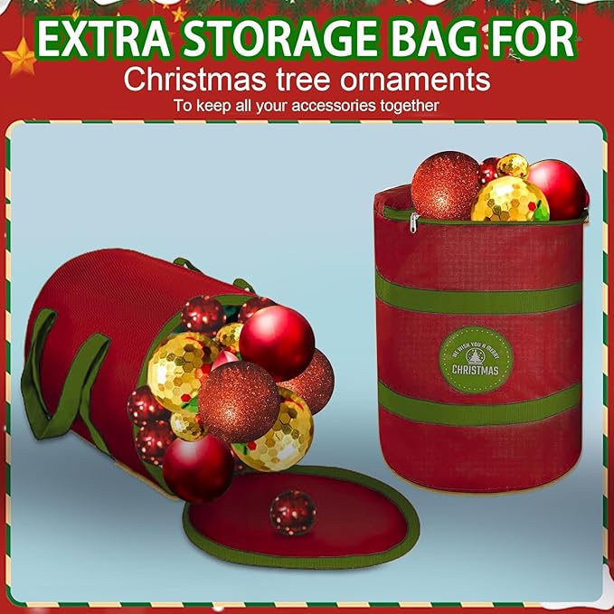 Christmas Tree Storage Bag 7.5Ft Tree Storage containers Bags 2 Piece Set with Small Storage Bag for Xmas Decorations (Green)
