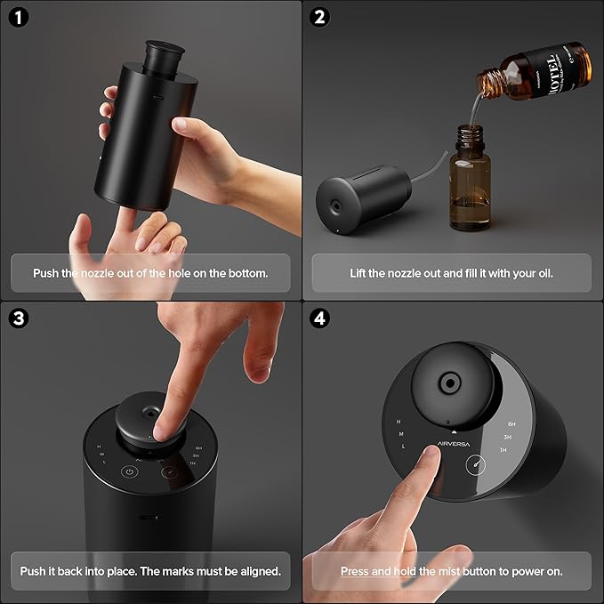 Waterless Essential Oil Diffuser Starter Kit with 30mL Hotel Scent Fragrance Oil Inspired by Ritz-C., Battery Operated Premium Portable Mini Scent Air Machine for Home Car Office, Black ANX