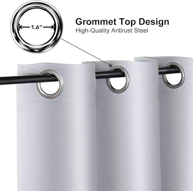 ChrisDowa Grommet Blackout Curtains for Bedroom - Thermal Insulated Room Darkening Curtains for Living Room (1 Panel Set, Greyish White, 42W x 63L)