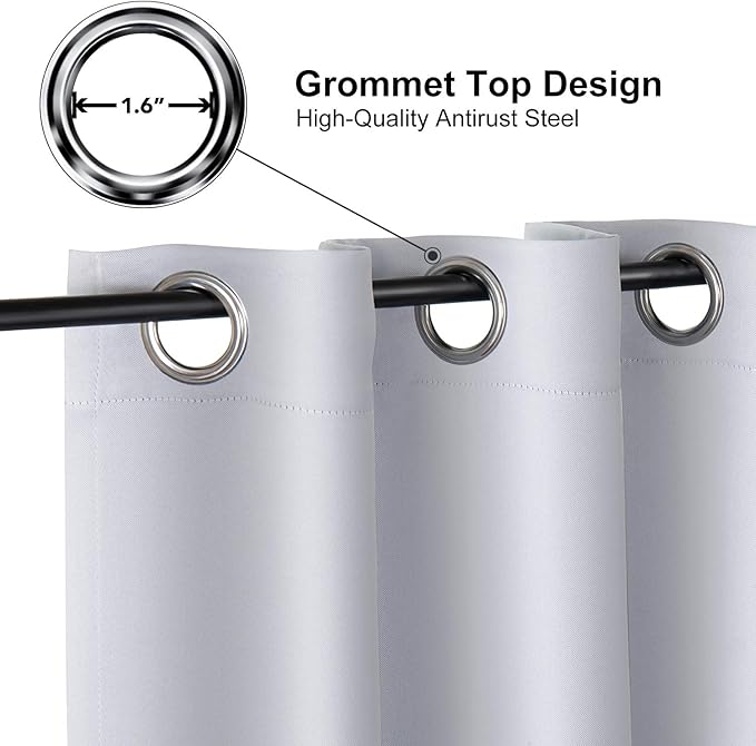 ChrisDowa Blackout Curtains 120 Inches Long for Living Room, Grommet Thermal Insulated Room Darkening Curtains for Bedroom (1 Panel Set, Greyish White, 52W x 120L)