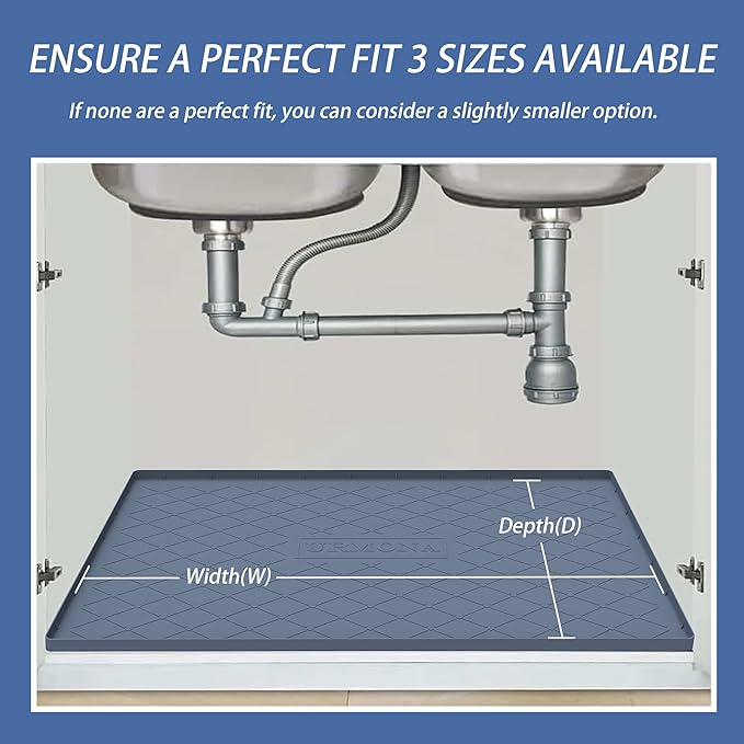 URMONA Under Sink Mat for Kitchen Waterproof, 28" x 22" Silicone Under Sink Mat for Shelf Liner Organizer, Cabinet Sink Protector Under Sink Liner for Bottom Kitchen, Bathroom(Khaki)