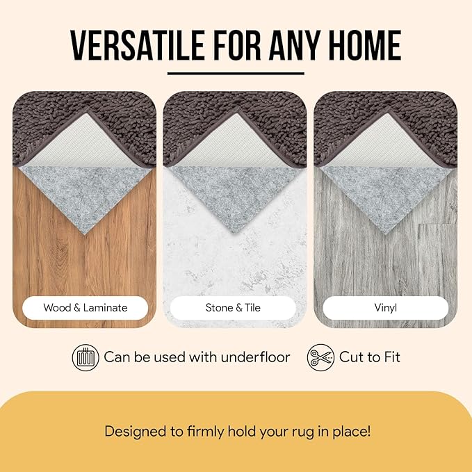 Non Slip Rug Pad 3x5 Feet, 4/25" Thick Felt Cushioned Rubber Gripper Pad for Hardwood, Laminate, Stone, Tile, Wood, Vinyl Floors & Carpet, Anti Skid Under Area Rug Pads