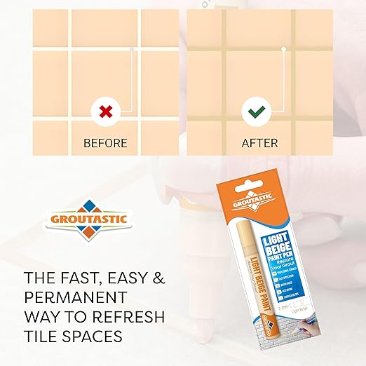 Light Beige Grout Paint Pen – Restore and ReColor Your Grout – Restores, Colors & Seals – Fast Drying, Waterproof, Long Lasting Color for Bathroom, Showers & Kitchen Floors.