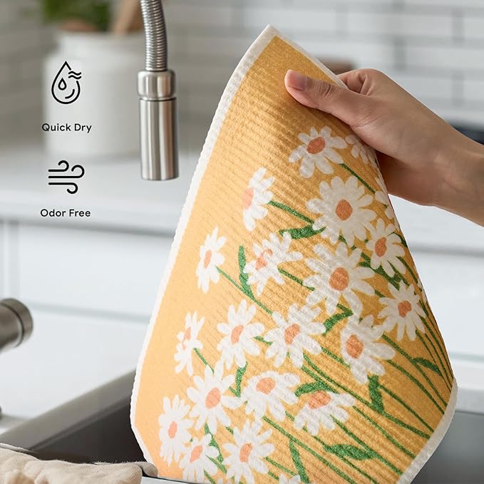 RECYCO Swedish Dishcloths for Kitchen | 4 Pack Oversized Washable Dish Rags | Large Cellulose Reusable Cleaning Paper Towels | Absorbent Counter Dish Cloth Sponge XL Kitchen Wipes, 12" L x 10" W