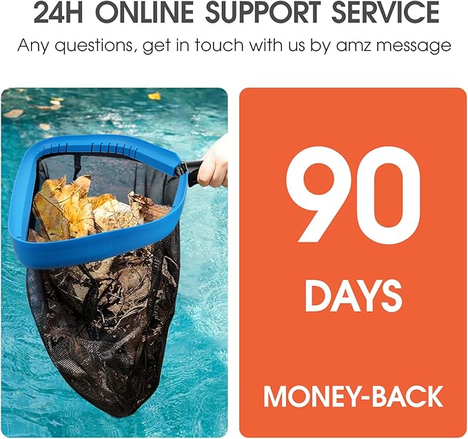 Upgraded Self-Repair Pool Net, Pool & Pond Cleaning Skimmer with Heavy Duty Nylon Net - Fine Mesh, Aluminum Frame, Deep Trash Bag for Above Ground & In-ground Pools, Leaf Skimmer Rake Net(No Pole)