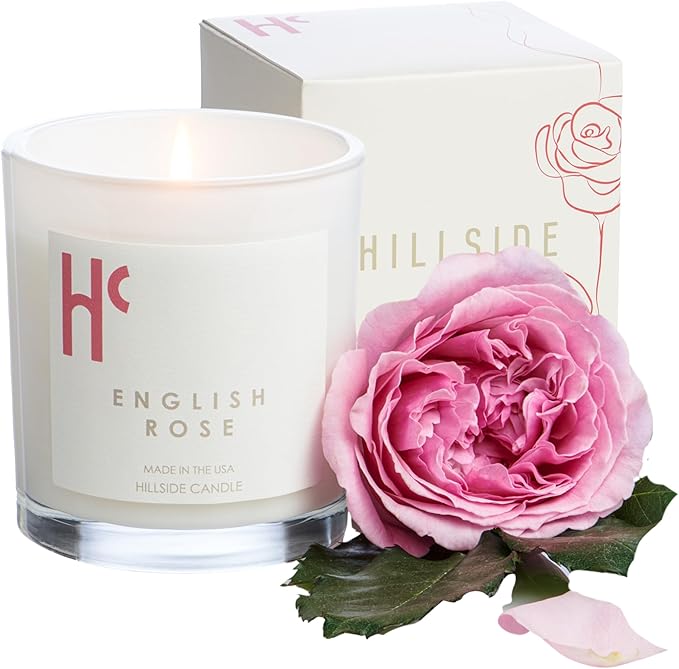English Rose Single Wick Soy Candles, Luxury Scented Candles for Home - Up to 60 Hour Burn Time, Cruelty-Free Soy Wax Blend - Floral Rose & Jasmine Fragrance (9 oz)