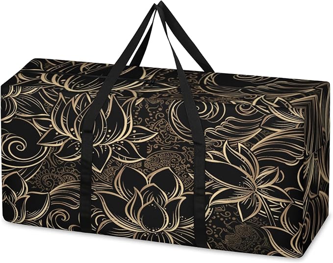 Extra Large Storage Bag with Zipper 54 Gallon Moving Bags Heavy Duty Christmas Tree Storage Bag Packing Bags for Moving, Storage Totes Duffle Bag Waterproof Containers for Organizing (Golden Lotus)