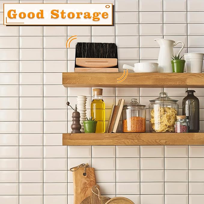 Small Dust Pan and Brush Set, Mini Hand Broom and Dustpan Set, Wooden Crumb Sweeper for Home Desktop, Sofa, Pet Care Household (Black)