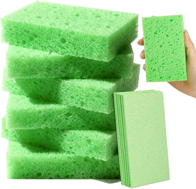 Mkobon 6 Pcs Kitchen Sponges for Dishes Cleaning, Non Scratch for Non Stick Cookware, Compressed Natural Cellulose Sponges, Dish Washing Scrubbers, Scrubbing Pads for Household, Bathroom (Green)