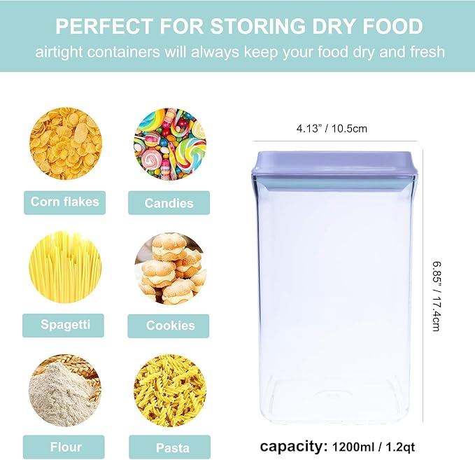 Cozey Daily Airtight Food Storage Container Pop Containers With Lids, Bpa Free for Spaghetti Cereal Flour Rice Kitchen Organizer (square 1200ml / 1.2qt)