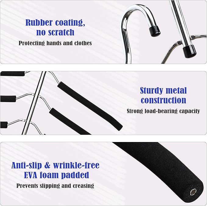 Hangers Space Saving Clothes Hanger 2 Packs Swing Arm Non Slip Padded Coat Hanger 5 Layers Heavy Duty Stainless Steel Sweater Shirt Hanger Closet Storage Organizer