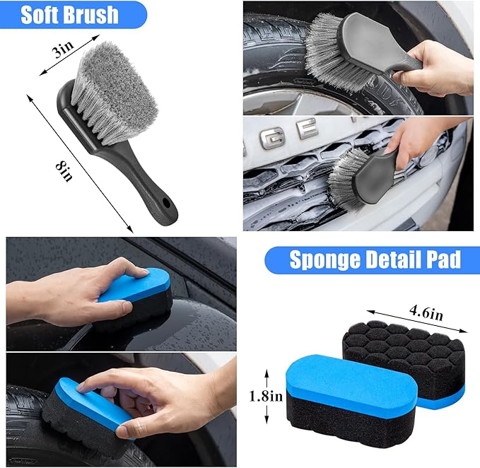AUTODECO Car Detailing Kit, Car Detailing Brush Set, Bendable Car Wheel Rim Cleaner Brush Set, Car Detailing Brushes, Car Wash Cleaning Tools Kit for Interior, Exterior, Wheels, Blue