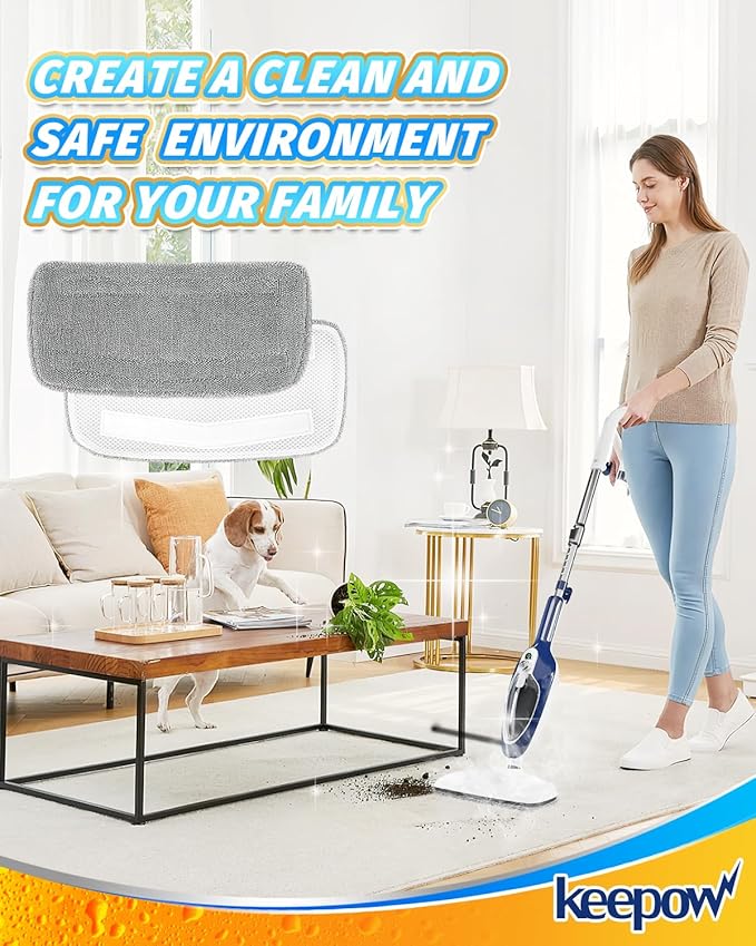 KEEPOW Steam Mop Pads Compatible with GorFanty Steam Mop GF-6610/GF-6610B Model, 3 Pack Washable and Reusable Microfiber Mop Replacement Pads Compatible with Neugo NE033/NE033M Steam Mops