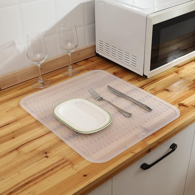 MicoYang Silicone Dish Drying Mat for Multiple Usage,Easy clean,Eco-friendly,Heat-resistant Silicone Mat for Kitchen Counter or Sink,Refrigerator or Drawer Liner Translucent XL 18 inches x 16 inches
