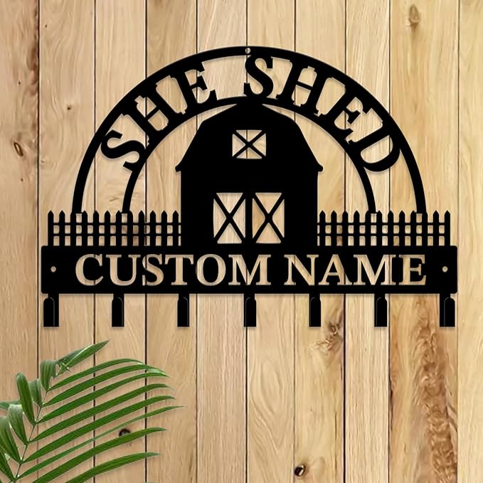 Personalized She Shed Metal Keys Hooks,Custom Name Keys Hooks,Black Wall Home Storage Decorative Hooks,Key Holder for Wall (Style C)
