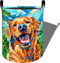 Vibrant Happy Golden Retriever Portrait Laundry Basket with Handles, 19.7"x15.7" Clothes Foldable Laundry Hamper Organizer for Dorm Nursery Bedroom Bathroom Decor, Toy Storage Bin for Kids