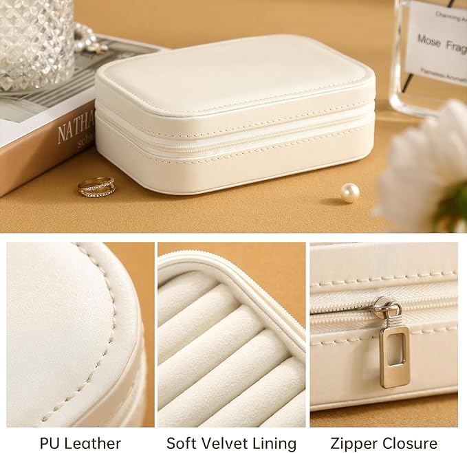 CASEGRACE Travel Jewelry Case, Double Layer Travel Jewelry Organizer for Necklace Earring Rings Jewelry Display Case for Women, White