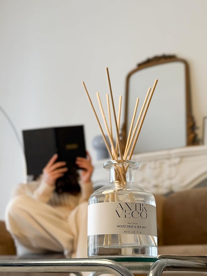 Wood Sage & Sea Salt Reed Diffuser Set – Oceanic Aromatherapy for Home – Glass Bottle 6.7fl oz + 8 Rattan Reeds – Calming Coastal Scent with Lavender & Sage – Long-Lasting (Up to 90Days)