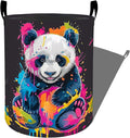 Colorful Graffiti Panda Splash Laundry Basket with Handles, 19.7"x15.7" Clothes Foldable Laundry Hamper Organizer for Dorm Nursery Bedroom Bathroom Decor, Toy Storage Bin for Kids