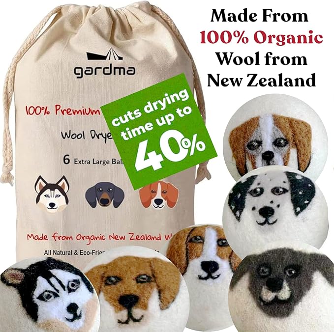 Wool Dryer Balls – 6 XL Organic Wool Balls, Reusable Natural Fabric Softener, Reduce Drying Time, Wrinkles, Static & Laundry Clumping, Eco-Friendly Laundry Balls