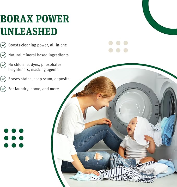 Grab Green Borax Natural Laundry Detergent Booster and Household Multipurpose Cleaning Powder, 4 lbs, Superior Cleaning Power, Plant and Mineral Based