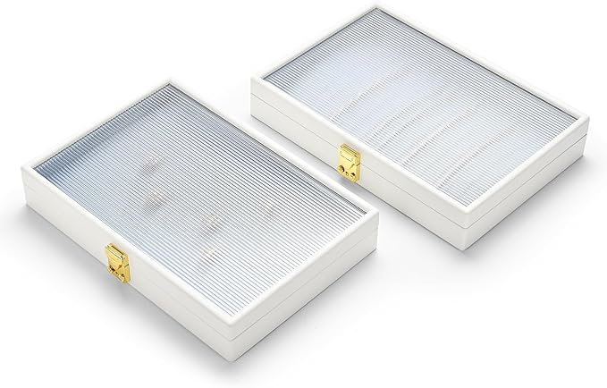 Oirlv White 12 Gird Luxury Leather Jewelry Organizer Tray with Clear Lid Lockable Jewelry Box Bangle Holder Box for Women (Blue Interior) 12 Grid