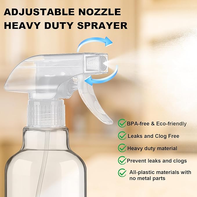 Hethyo Glass Spray Bottles 16.9oz Empty Spray Bottle Mist/Stream Spraying Small Refillable Containers for Hair Care, Cleaning Solutions, Plants, Essential Oils 2 Pack (Clear, 16.9oz)