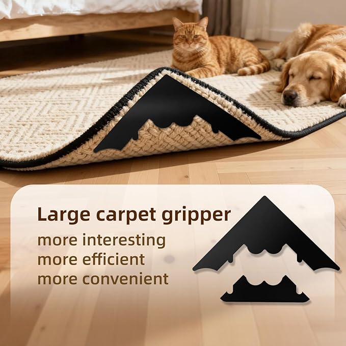 QUAFIPAAT 16 Pcs Rug Carpet Non Slip Grippers, No Damage Reusable Rug Tape for Hardwood Floors and Tiles, Keep Corners Flat, Double-Sided Adhesive Area Rugs