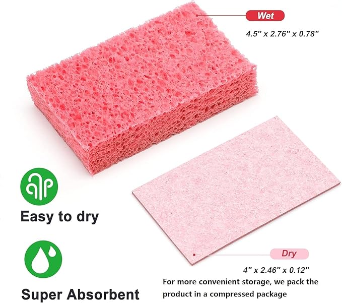 Cellulose Sponges,Heavy Duty Scrub Kitchen Sponge,Clean Tough Messes Without Scratching Sponges Kitchen,Pop Up Eco Sponges DIY Orange (6 Pack)
