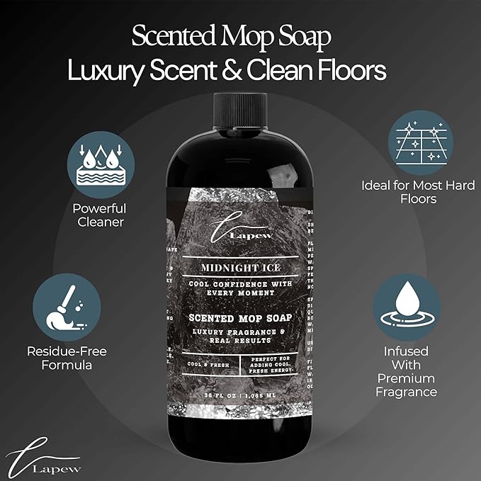 Lapew Midnight Ice Scented Mop Soap Concentrate 36 oz | Premium Fragranced Floor Cleaner | Streak-Free | Hard Floor Cleaning Solution | Eco Friendly | Made in USA (Black Ice)