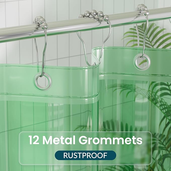 Titanker Shower Curtain Liner, Plastic Shower Liner PEVA 72 x 72 Lightweight Waterproof Shower Curtains for Bathroom with Magnets and Grommets, Forest Green