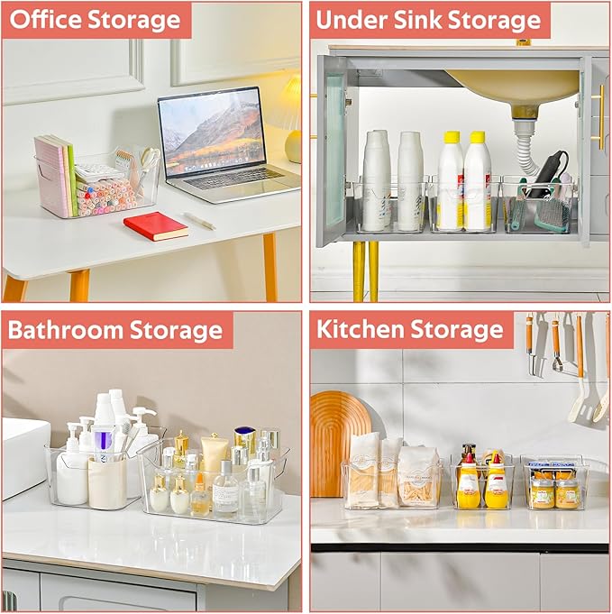 AntStep Clear Plastic Storage Bins - 12 Pack Pantry Organizers and Storage,Large Clear Pantry Organizer Bins, Plastic Containers with Handle for Kitchen,Freezer,Cabinet,Closet,Bathroom Under Sink