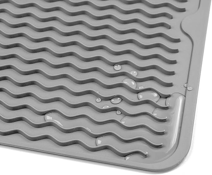 MicoYang Silicone Dish Drying Mat for Multiple Usage,Easy clean,Eco-friendly,Heat-resistant Silicone Mat for Kitchen Counter or Sink,Refrigerator or drawer liner Grey L 16 inches x 12 inches