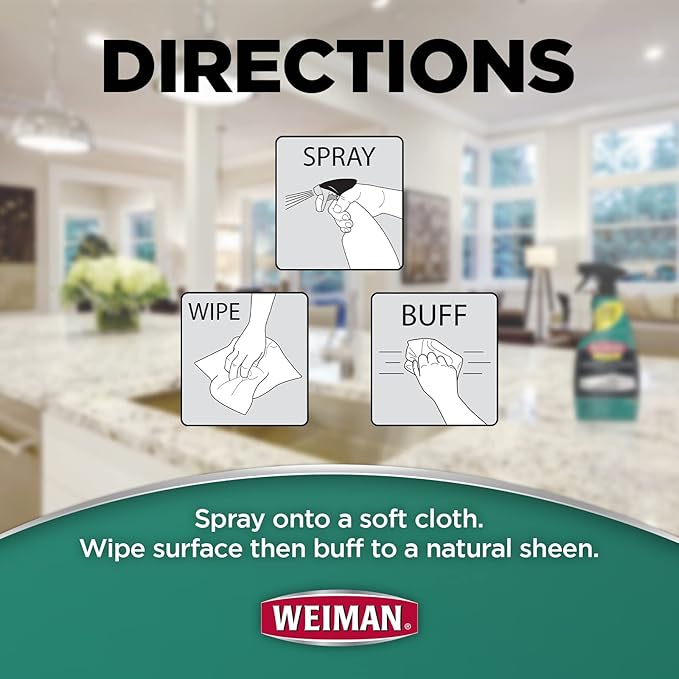 Weiman Disinfectant Granite Cleaner and Polish With Microfiber Cloth - Safely Clean Disinfect and Shine Granite Marble Soapstone Quartz Quartzite Slate Limestone Corian Laminate Tile Countertop