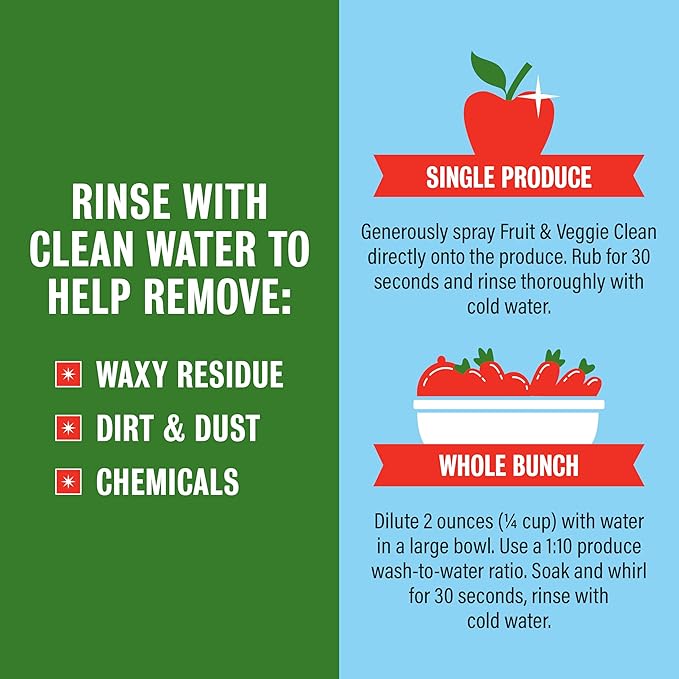Rebel Green Fruit & Veggie Clean - Plant-Based Produce Cleaner - Natural Fruit and Vegetable Wash with No Aftertaste - Dirt & Grime Removal - Made with Organic Extracts of Citrus - Gallon