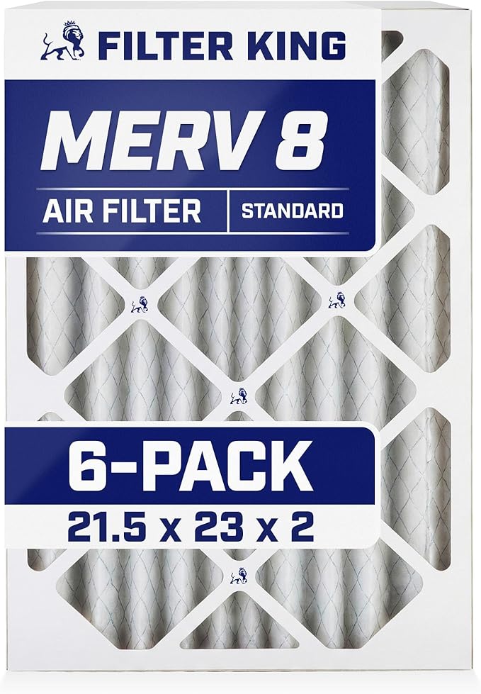 Filter King 21.5x23x2 Air Filter | 6-PACK | MERV 8 HVAC Pleated A/C Furnace Filters | MADE IN USA | Actual Size: 21.5 x 23 x 1.75"