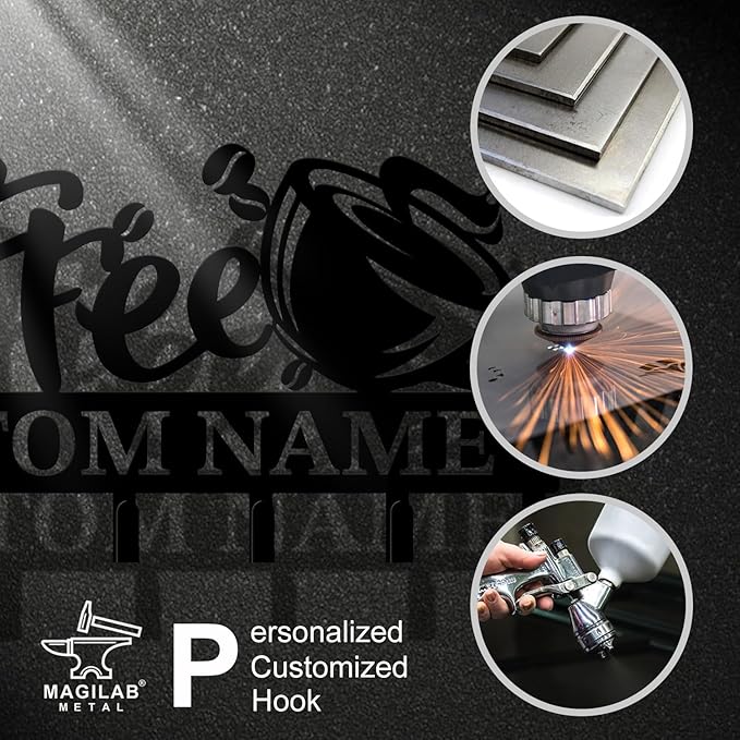 Personalized Custom Name Coffee Bar Wall Keys Hooks,Metal Coffee Shop Art Clothes Hooks,Metal Coffee Lover Wall Home Storage Decorative,For Front Door, Hallway, Kitchen, Bedroom,Keys,Hats (Style D)