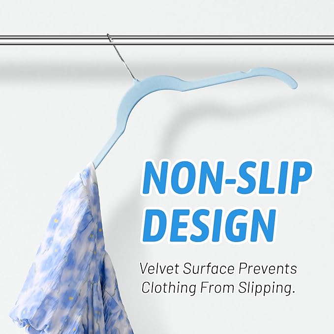 Sishynio 30 Pack Velvet Hangers – Premium Non-Slip Slim Clothes Hangers with 360° Swivel Hook, Space-Saving Flocked Shirt Hangers for Coats, Dresses, Blouses, Suits(Blue)