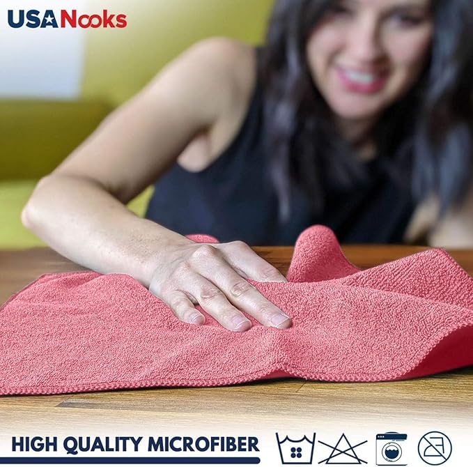 USANOOKS Microfiber Cleaning Cloth Light Pink - 100 Pcs 12.5"x12.5" - High Performance - 1200 Washes, Ultra Absorbent Towels Weave Grime & Liquid for Streak-Free Mirror Shine - Car Washing Cloth
