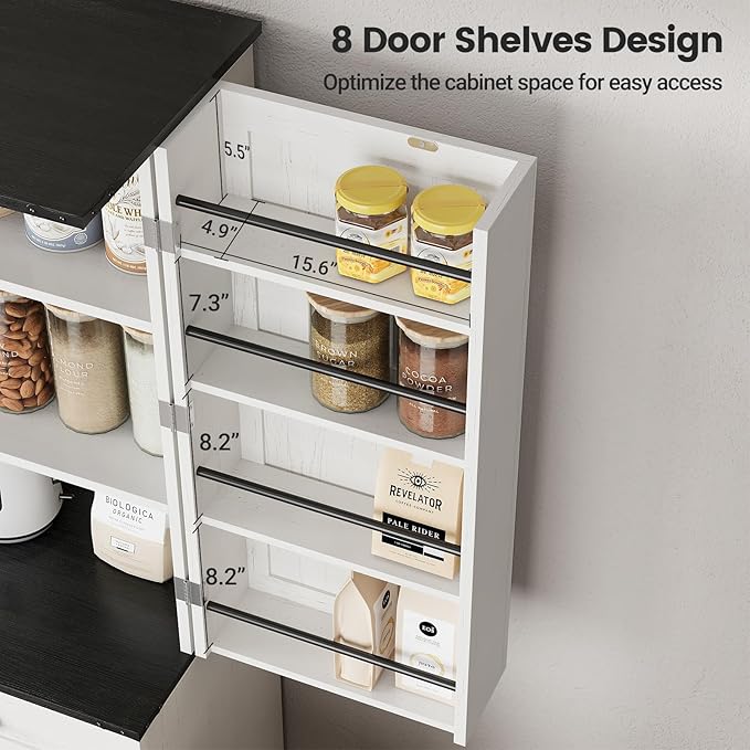 ELYKEN 72" Pantry Cabinet with Door Shelving & Sliding Shelves, Farmhouse Tall Kitchen Storage Cabinet with Door & Drawer for Dining Room, Living Room